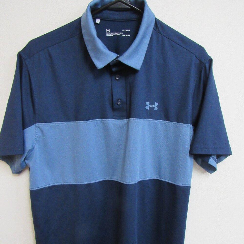 Under Armour Heatgear Loose Blue‎ Striped Short-Sleeve Golf Polo Shirt Large